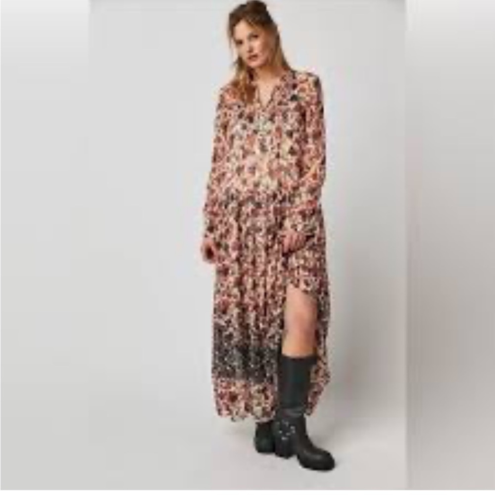 Free People See It Through Pleated Front Dress Maxi Tea Combo Lined Fall Sz S - Picture 11 of 12